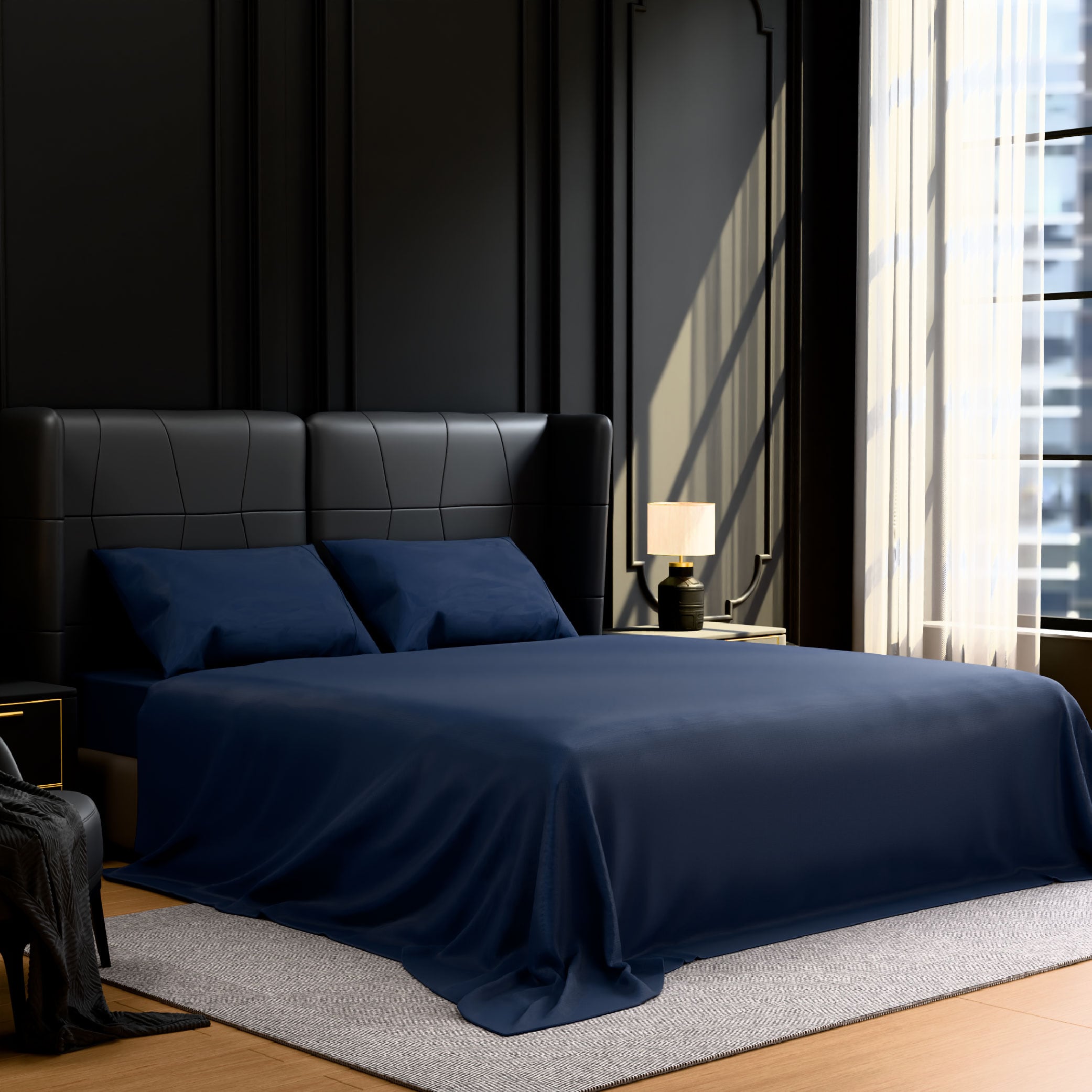 Bedding Full Bed Sheets Set - 4 Piece Bedding - Brushed Microfiber - Shrinkage And Fade Resistant - Easy Care (Full, Navy Blue)_voghion.com